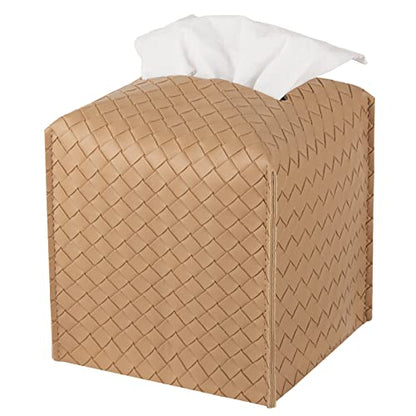 zoocatia Tissue Box Cover PU Leather Tissue Holder Square Facial Tissue Case Facial Paper Organizer Dispenser for Bathroom, Vanity Countertop, Tabletop, Car, Khaki | PU Leather，Easy to Fill, Easy Clean, Decorative Cube Tissue Box Holder for Office, Bathro