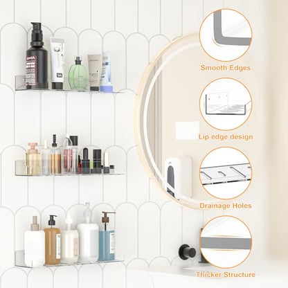 LAZYROSY 4 Pack Floating Shelves – Clear Acrylic/PET Wall-Mounted No Drill Storage with Adhesive, Invisible Bathroom & Bedroom Shelving for Kitchen, Living Room, Transparent Decor - size: 4-Piece Set