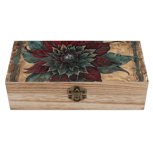 MUSM Vintage Wooden Storage Box, Green And Red Leaves Keepsake Box for Jewelry, Photos, Letters, Elegant Desktop Organizer for Home & Office Decor
