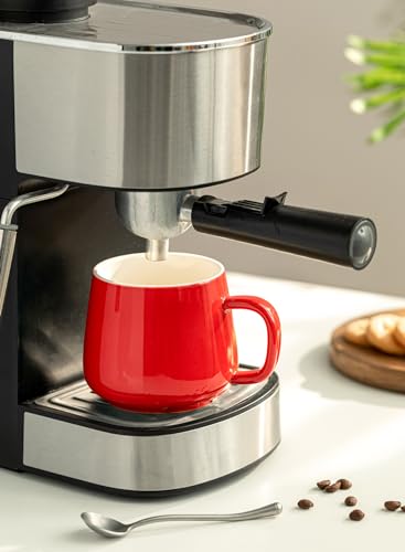 Teocera Ceramic Coffee Mug Set of 4-12 oz Coffee Mugs with Large Handles for Hot or Cold Drinks Like Latte, Cocoa, Tea or Juice - Smooth Ceramic, Dishwasher Safe, Red - color: Red