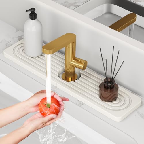 15.8'' Stone Faucet Mat for Kitchen Sink [Super Absorbent, 30s Quick Drying] Water Absorbing Stone Tray for Sink Stone Mat for Kitchen Sink Stone Quick Dry Around Faucet Diatomite Stone Sink Tray - color: White, size: 15.8" x 4"