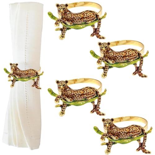 Set of 4 Napkin Rings Leopard Napkin Ring Animal Napkin Rings Metal Napkin Holders Animal Serviette Buckles for Easter Dinner Table Decorations
