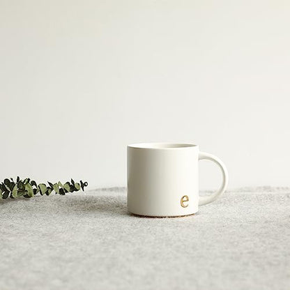 COLLECTIVE HOME Ceramic Coffee Mug, 15 oz Monogram Cup with Gift Box(e) | Dishwasher Safe, Engraved Gold Letter , Personalized Housewarming Birthday Present, Christmas Thanksgiving Mothers Day Gifts - color: gold-e