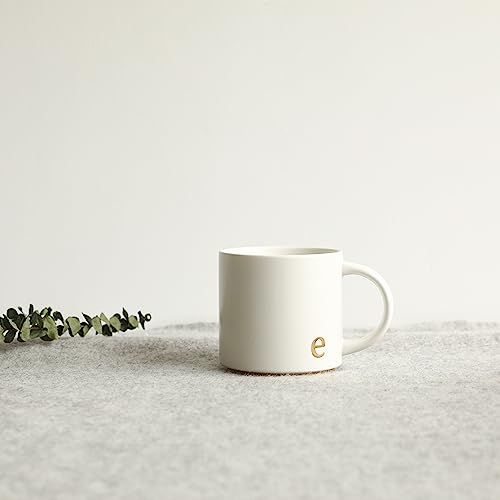 COLLECTIVE HOME Ceramic Coffee Mug, 15 oz Monogram Cup with Gift Box(e) | Dishwasher Safe, Engraved Gold Letter , Personalized Housewarming Birthday Present, Christmas Thanksgiving Mothers Day Gifts - color: gold-e