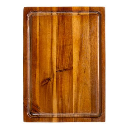 happimess Eldridge Small 14" x 10" Acacia Cutting Board, Brown | Handcrafted, 1 Inch Thick, Reversible Design, Juice Grooves, Authentic Wood Grain, Rectangular, Farmhouse Style - color: Brown, size: 14"L x 10"W