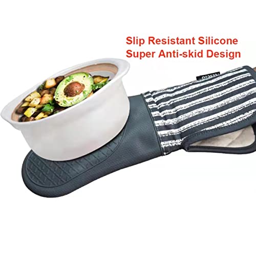 Alselo Silicone Oven Mitts Heat Resistant 932℉ with Waterproof & Non-Slip | Kitchen Mittens Set of 2,Extra Long 7.5"x15" Oven Gloves with Soft Cotton Terry Lining for Baking Cooking BBQ(Grey,2) - color: Gray