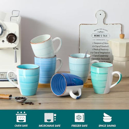 vancasso Bonita 16 Oz Large Coffee Mugs Set of 6, Ceramic Coffee Cups for Cappuccino, Latte, Tea, Cocoa, Blue - color: Blue, size: 16oz