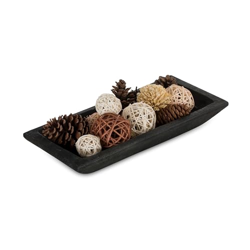 Hanobe Wood Decorative Bowl for Coffee Table Entryway Decor, Rustic Black | 14.6 Farmhouse Mid Century Style, Potpourri Tray for Kitchen Dining Table Centerpiece, Mantle Decor - color: Black, size: 14"
