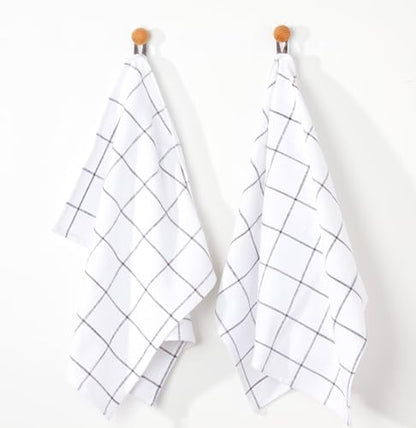 Premium Cotton Flour Sack Kitchen Towels and Dishcloths Set of 5 - Large 20”x 30” Kitchen Towels, Set of 2, Dishcloths, Set of 3. Towels Become Softer and Tougher After Washing. Gray Check Design.
