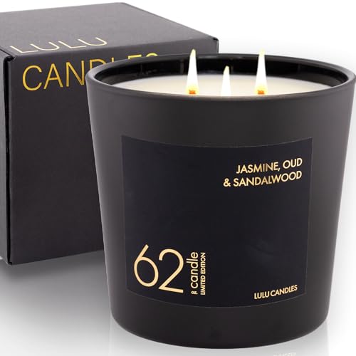 Lulu Candles | Jasmine, Oud & Sandalwood| Luxury Scented Soy Jar Candle | Hand Poured in The USA | Highly Scented Long Lasting (62 Oz. - XXLarge) - size: 62 Oz.