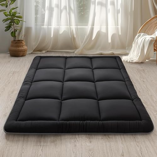 WhatsBedding Japanese Floor Mattress Futon Mattress 3" Black Tatami Mat Shredded Memory Foam Filled Sleeping Pad, Foldable & Portable Roll Up Lounger Camping Bed,Twin Size 39"x 80" - color: Black, size: Twin