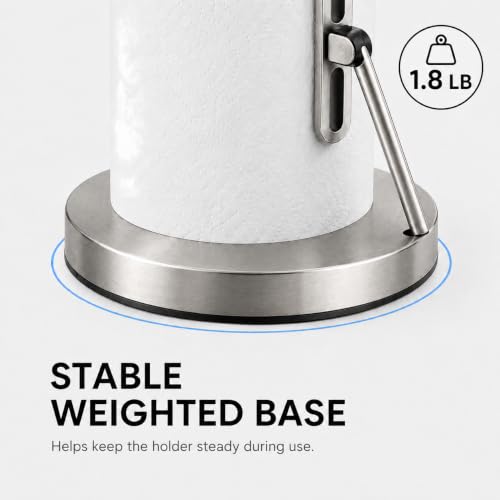 Paper Towel Holder with Spray Pump, All-in-One Countertop Paper Towel Stand with Refillable Bottle, One-Handed Tear Kitchen Roll Holder, Weighted Base, Brushed Stainless Steel(Chrome) - color: Chrome