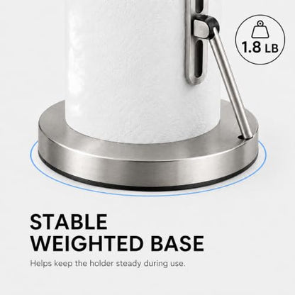 Paper Towel Holder with Spray Pump, All-in-One Countertop Paper Towel Stand with Refillable Bottle, One-Handed Tear Kitchen Roll Holder, Weighted Base, Brushed Stainless Steel(Chrome) - color: Chrome