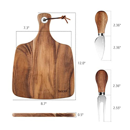 hecef Cheese Board set of 3,a Acacia Wood Cheese Plate, a Knife, a Fork, Charcuterie Board Platter Slate Serving Set for Appetizer Birthdays, Weddings, Housewarming (Cheese board with 2 knives) - size: Medium