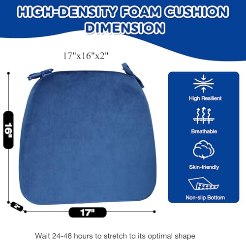 D-Shaped Chair Cushions Set of 1, Chair Pads with Ties, 17" x 16", Winter | 2" Thick Non Slip Seat Cushion for Dining & Kitchen Chairs, 40D Foam, Removable Washable Cover, Winter Royal Blue - color: Winter Royal Blue