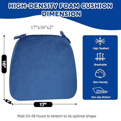 D-Shaped Chair Cushions Set of 1, Chair Pads with Ties, 17" x 16", Winter | 2" Thick Non Slip Seat Cushion for Dining & Kitchen Chairs, 40D Foam, Removable Washable Cover, Winter Royal Blue - color: Winter Royal Blue