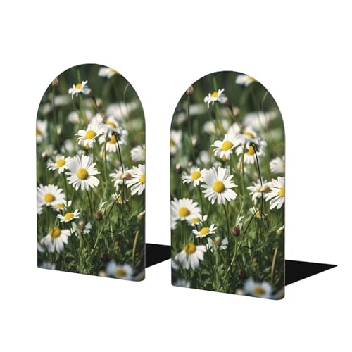 Daisy Fields Flower Wooden Bookends for Shelves Decorative Book Ends Universal Book Organizer Holder for Office, Heavy Books, Vinyl Records - color: Daisy Fields Flower