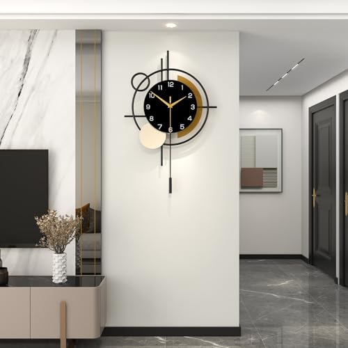 Large Wall Clock for Living Room Decor Modern Wall Clock Pendulum | Analog Silent Quartz Battery Operated Metal Decorative Clock for Dining Room,Kitchen,Home,Bathroom,Bedroom,Black 17.7x27.3 in - color: Black, size: 17x27 in