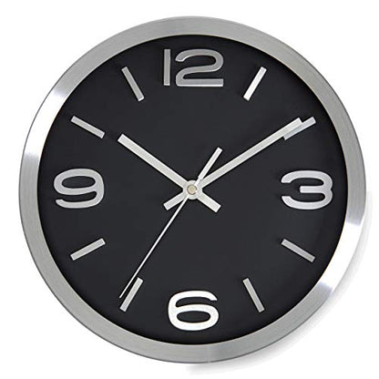 Bernhard Products Modern Wall Clock 10 Inch Black & Silver Silent Non Ticking Battery Operated Metal Round Elegant Quality Quartz, Kitchen Home Office Clock with 3D Numbers, Easy to Read - color: Silver & Jet Black