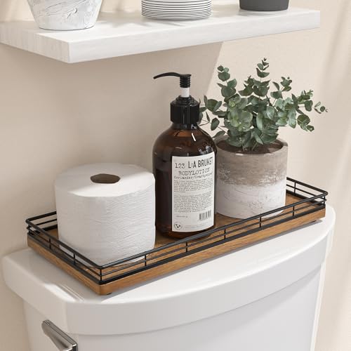 Oak Bathroom Toilet Tank Tray, 13" Wood Back of Toilet Paper Storage Tank Topper Basket, Vanity Tray for Perfume Makeup Candle Toiletry Organizer for Kitchen Coffee Table Walnut Tray Decor - color: Walnut, size: 13" x 6.5" x 1.5"