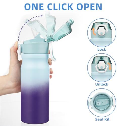 BJPKPK 18 oz Water Bottle with Straw & Handle, Insulated Stainless Flask | Leak Proof Locking Lid, Thermal, Double Wall Vacuum, Keeps Hot/Cold, BPA Free, Dishwasher Safe, Travel & Sports, Ocean Dream - color: A-Ocean Dream, size: 18 Ounces