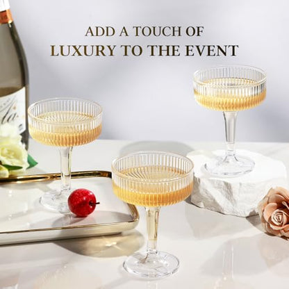Goodluck 4-Tier Champagne Tower - 20PCS 7oz Clear Plastic Champagne Flutes | Plastic Coupe Glasses with Vertical Stripes for Weddings, Celebrations, Parties & Birthdays - color: Clear