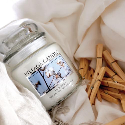 Village Candle Pure Linen Large Glass Apothecary Jar Scented Candle, 21.25 oz, White - color: Pure Linen, size: 21.25 oz.
