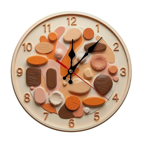 Wall Clock， Abstract Modern Non Ticking Wall Clocks Battery Operated， Beige Wooden Wall Clocks for Kitchen， Living Room， Bedroom， Office， Bathroom Decorative(1) 25 * 25cm - color: Style-5