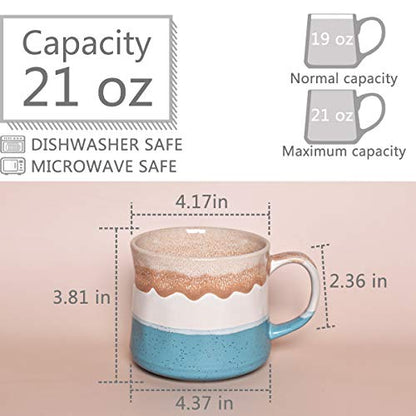 Bosmarlin Large Ceramic Coffee Mug, Big Tea Cup, 7 Colors to Choose, 21 Oz, Dishwasher and Microwave Safe, 1 PCS (Blue&White) - color: Blue&White