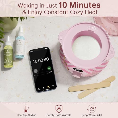 Lifestance Waxing Kit for Women & Men - L3 Liberty Bloom Digital Warmer, Silicone Wax Pot Liner, Hair Removal Kit with 14.1oz Hard Wax Beads & Oil Spray Professional for Home Brazilian Bikini Face Leg - color: Chic Enhanced LCD (Liberty Bloom) Kit