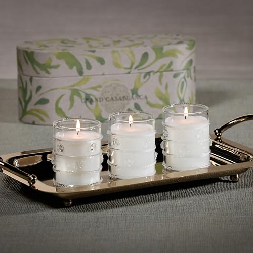 Zodax Grand Casablanca Scented Jar Candles, 2.82 oz, 3 Pack - Water Lotus | Decorative glass jar candle set, Clean aquatic floral and herbal scent, 25 hours burn time, Gift box included - size: 2.82 oz/ 3 pack