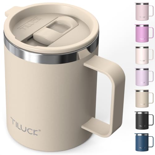 TILUCK 12 oz Insulated Coffee Mug with Lid and Handle | BPA-Free Lid, Double-Wall Vacuum Insulation, Stainless Steel Coffee Cup, Dishwasher Safe Mug for Hot & Cold Drinks, MistyGray - color: Matte MistyGray, size: 12 Ounces