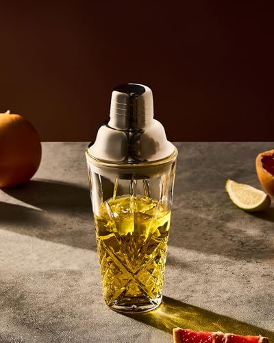 Glass Cocktail Shaker, 15oz Cutting Design - Exquisite Martini Shaker for Elevated Mixology. Perfect for Christmas, Hoiday, BBQ,Outdoor Party,Spring, Summer (Drink Shaker & Gold Pourer) - color: 15oz Shaker & Gold Pour Spout
