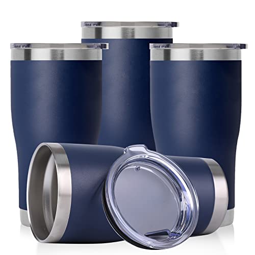 DOMICARE 20oz Tumbler with Lid Stainless Steel Tumblers Bulk, Double Wall Vacuum Insulated Coffee Travel Mug Powder Coated Tumbler, 4 Count (Pack of 1) Navy - color: Navy, size: 4 count
