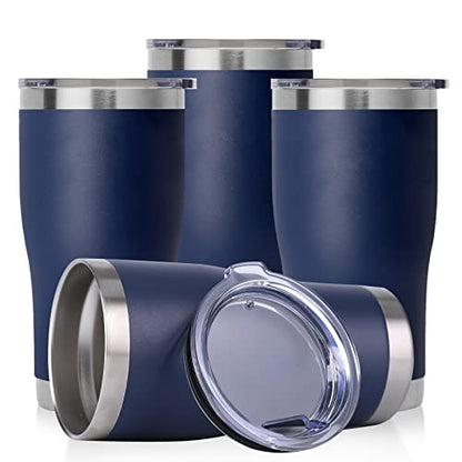DOMICARE 20oz Tumbler with Lid Stainless Steel Tumblers Bulk, Double Wall Vacuum Insulated Coffee Travel Mug Powder Coated Tumbler, 4 Count (Pack of 1) Navy - color: Navy, size: 4 count