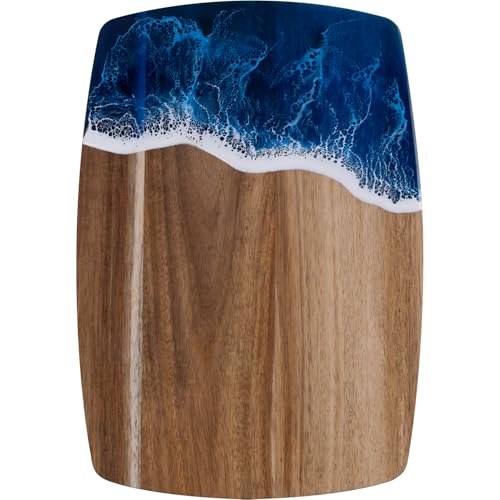 Ocean Charcuterie board, Acacia Wood Resin Spliced Board with Wave Pattern,suitable for Cheese Meat Vegetable Steak, Serving Board (Blue Wave) - color: Blue Wave
