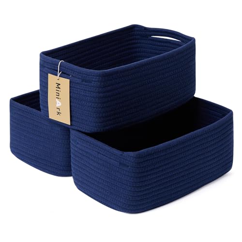 MiniArk Small Storage Baskets for Organizing | Closet Organizer Bins | Shelf Toy Basket | Woven Rope Baskets | Cube Decorative Box | Shallow Basket | 13x8.5x5.1” | 3 Packs Navy Blue - color: Navy Blue, size: 3pcs-L13xW8.5xH5.1"
