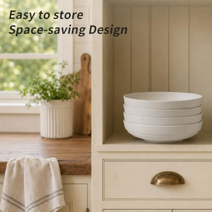 HAPPY KIT Stoneware 9'' Pasta Bowls 42oz Set of 4, Granite White - color: MatteWhite