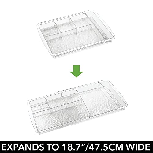 mDesign Expandable Makeup Organizer for Bathroom Drawers, Vanities, Countertops: Organize Makeup Brushes, Eyeshadow Palettes, Lipstick, Lip Gloss, Blush, Concealer - Adjustable Width, 2 Pack - Clear - size: Pack of 2