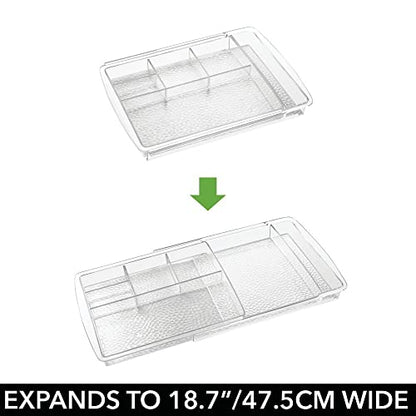 mDesign Expandable Makeup Organizer for Bathroom Drawers, Vanities, Countertops: Organize Makeup Brushes, Eyeshadow Palettes, Lipstick, Lip Gloss, Blush, Concealer - Adjustable Width, 2 Pack - Clear - size: Pack of 2