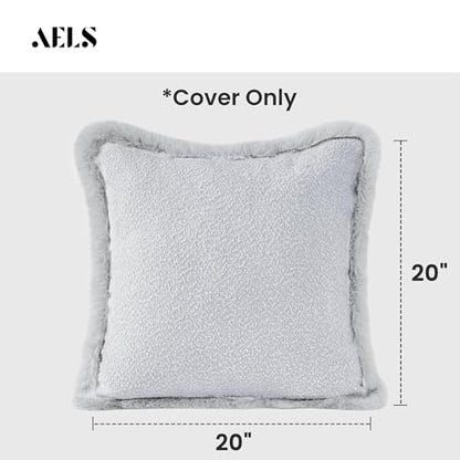 Decorative Luxury Boucle Throw Pillow Covers with Faux Fur 20x20, Set of 2, Modern Plush Pillow Case, Boho Farmhouse Cushion Case for Bed Couch Sofa, Light Gray (Covers Only) - size: 20" x 20" (Pack of 2)