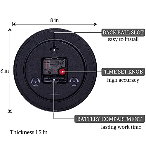 SAC SMARTEN ARTS 8" Silent Quartz Wall Clock Non-Ticking Digital Clock - color: 03 Black