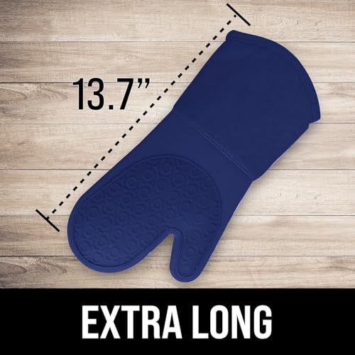 BPA-Free Soft Silicone Oven Mitts - Ultra Heat Resistant Oven Mitts with Thick Cotton Liner - Long Slip Resistant Pot Holders, Flexible Oven Gloves - Royal Blue 13.7" - color: Blue, size: 2-Piece 13.7" Oven Mitts
