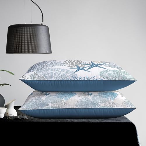 Coastal Lumbar Pillow Covers Set of 2, 12x20, Blue | Soft Velvet Touch, Beach Nautical Starfish Ocean Themed, Decorative Pillow Cases for Bedroom Living Room Sofa - size: 20" x 12" (Pack of 2)