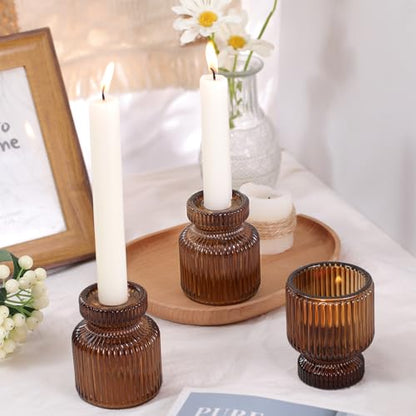 6 Pcs Amber Candlestick Holders - Glass Taper Candle Holders Tealight Votive Candle Holders for Table Centerpieces, Wedding, Dinner Party, Home, Gifts - color: Amber, size: 6Pcs