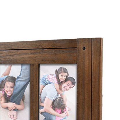 Prinz Homestead Dark Walnut 3-Opening Collage Picture Frame 4x6 Photos - Distressed Wood Two-Way Easel Wall Tabletop Display - color: Distressed Walnut
