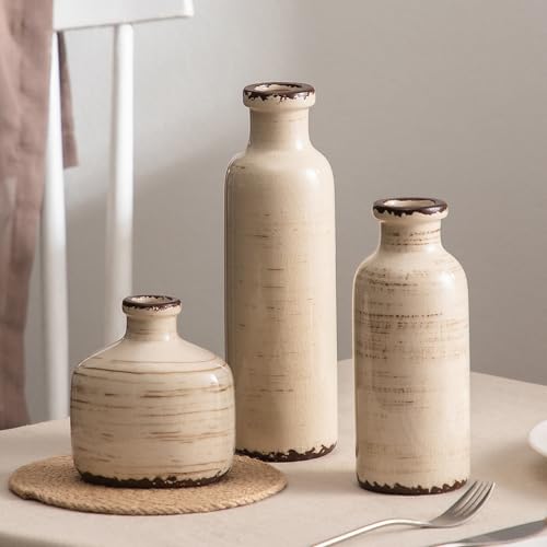 Ceramic Vase Set of 3 White, Ice Crackle Bud Vases for Flower Centerpieces | Vintage Small Vases for Pampas Grass, Modern Home Decor for Farmhouse Table, Office, Mini Vase by Lyeec - color: 202-2