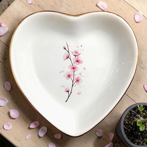 Birth Month Flower Ring Jewelry Dish Tray-Floral Ring Holder for Hippie,Nature,Pace-Birthday Gifts for Mom,Mother-in-law,Step Mom,Aunt,Grandma,Sister,Friends (3 - March (Cherry Blossom)) - style: 3 - March (Cherry Blossom)