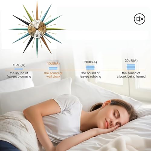 22 Inch Mid-Century Style Metal Crystal Wall Clock, Star-Shaped Silent Decorative Wall Clock, Suitable for Living Room,Bedroom,Dining Room,Porch,Office