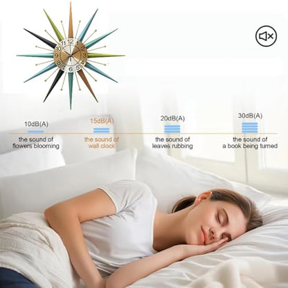 22 Inch Mid-Century Style Metal Crystal Wall Clock, Star-Shaped Silent Decorative Wall Clock, Suitable for Living Room,Bedroom,Dining Room,Porch,Office